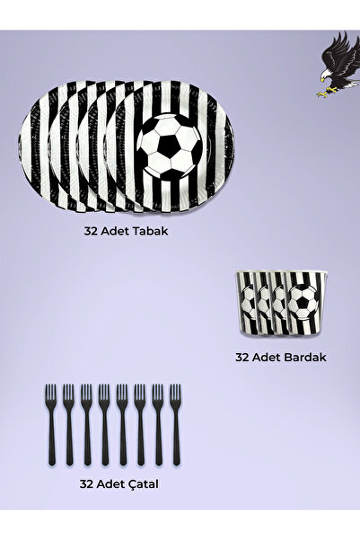 PartyPoo Siyah Beyaz Futbol Taraftarı Doğum Günü Seti 32 Kişilik – Tabak Bard...