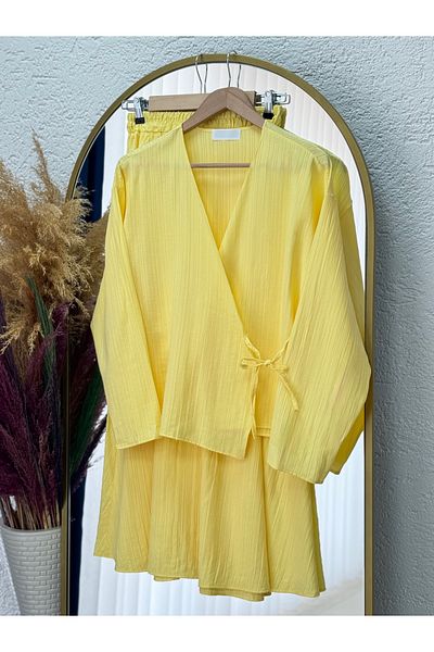 MİHRA STORE Serona Top with Kimono Skirt Strawberry Suit-Ek556-As079 Yellow