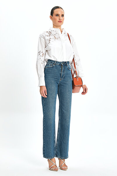 SERPİL Dantel Garnili Uzun Kollu Pamuk Gömlek