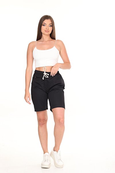 EYLÜLXXL KADIN YÜKSEK BEL BELİ LASTİKLİ ŞORT GABARDİN KUMAŞ LİKRASIZ