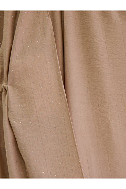 Modamorfo Kimono Suit with Tunnel Laces and Stoned Wide Leg Trousers - Mink