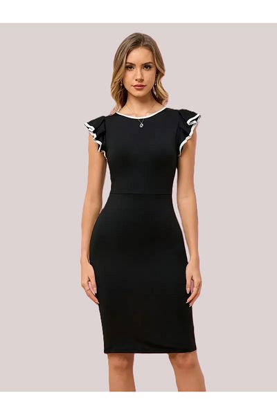 Kokosh moda Rochie de damă cu mânecă scurtă, cu decolteu, cu fantă, din crepon importat, rochie elegantă și confortabilă de vară