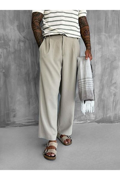 ablukaonline Pantaloni largi din twill pentru bărbați, bej