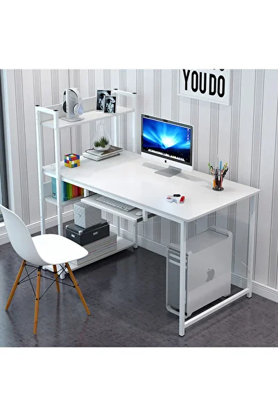 AGD Computer Desk with Storage Shelves Home Office Desk with Bookshelf Study Writing Table Corner De
