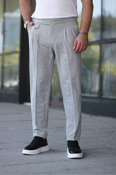 BASEL.CO Old Money Fabric Trousers with Belted Pleated Belt Detail