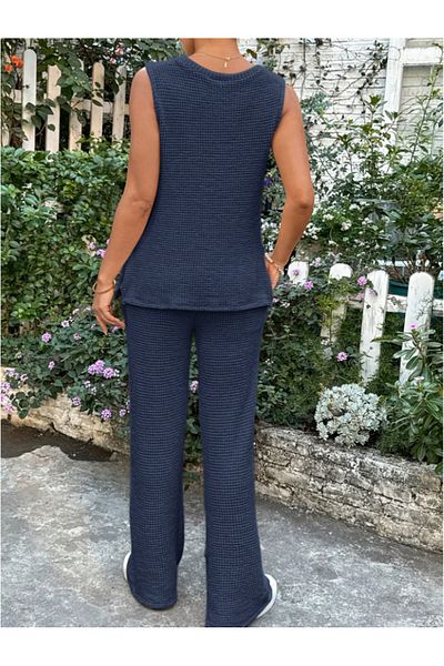 Miss Dünya Lissa Pregnant and Postpartum Adjustable Waist Detailed Zero Sleeve Bubble Fabric Bottom-Top Set