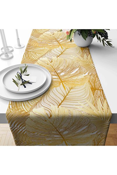 güzelmağaza Altın Yaprak Desen Dijital Baskı Çift Kat Dikişli Mutfak Bahçe Ye...