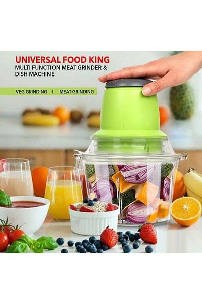 divendi-ro Mini chopper for vegetables, fruits, meat, 250W, capacity 1.8L, 24.2x18x18 cm, green-transparent