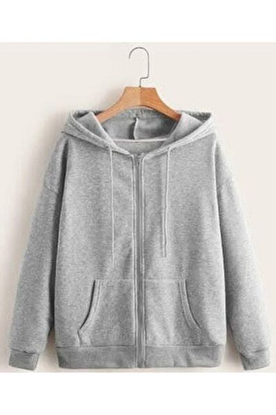 Syndra Unisex Gray Zippered Hooded Cardigan