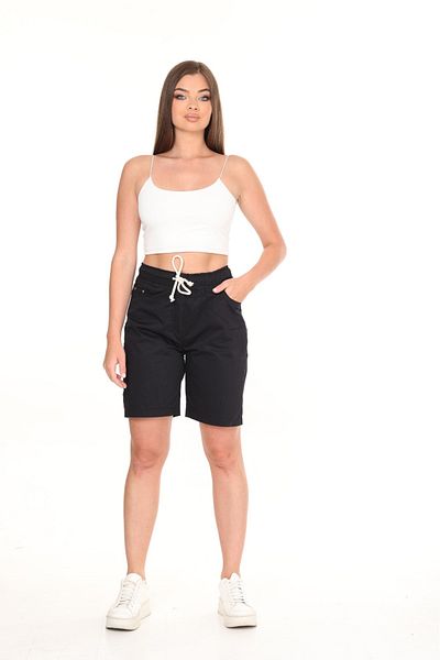 EYLÜLXXL Pantaloni scurți pentru femei cu talie înaltă, cu talie elastică, țesătură gabardină, fără licra