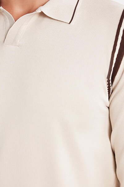 Tudors Erkek Slim Fit Dar Kesim Uzun Kol Polo Yaka Çizgili Taş Kazak