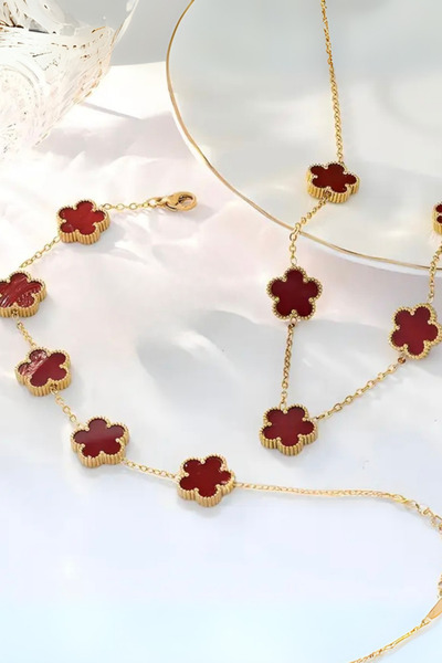 rufhomedesign Clover Bracelet Necklace Set of 2 316L Steel Modern Jewelry