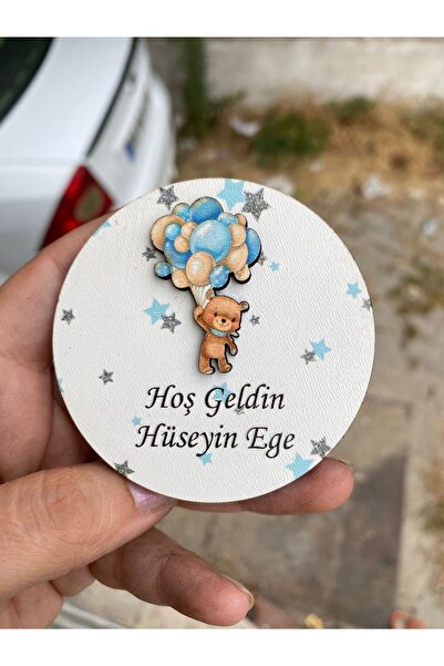 FORONEUS Mavi Balonlu Ayıcık Figürlü Ahşap Bebek Magnet 20 Adet
