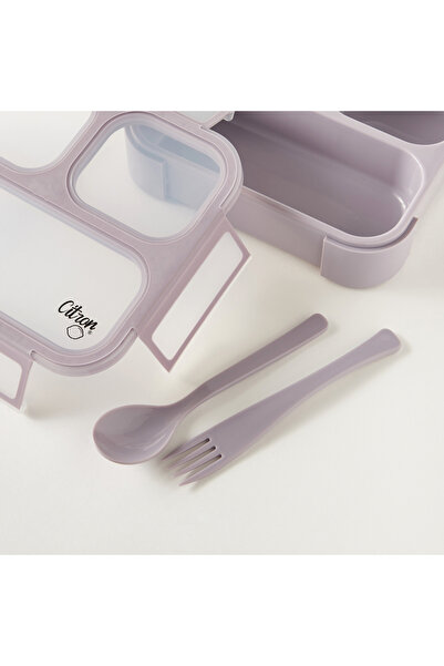 Citron Sectioned Lunch Box with Fork and Spoon