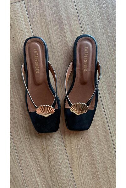 Eataly Shoes Black Skin Mussel Shell Flip Flops Flat Slippers