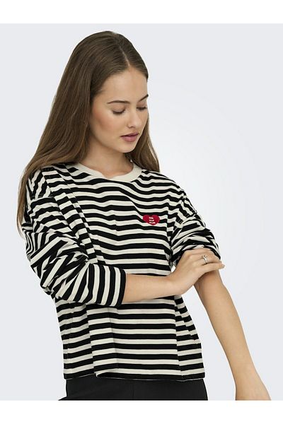 ONLY Women's Black Onllivina L/S O-Neck Stripe Top Jrs Sweatshirt 15359682-Black