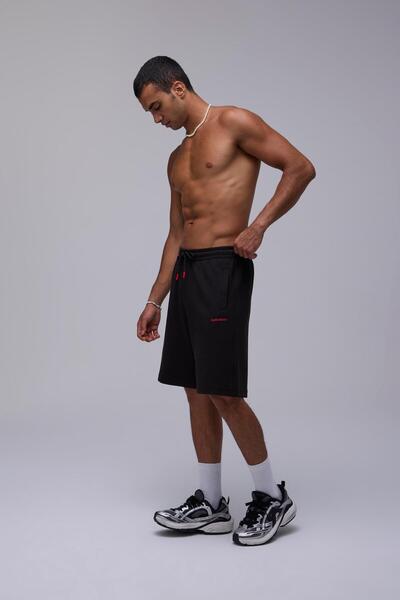 OUTTABARRİO Siyah Heavy Fabric Wide Short - Oversize Short