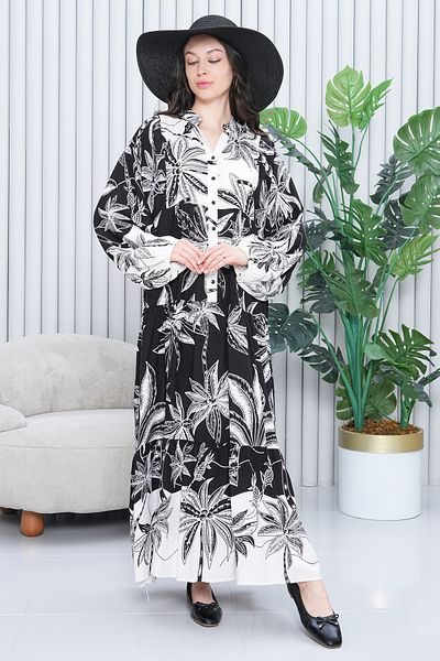 EL jadida Women's Patterned Plus Size Viscose Hijab Dress Black