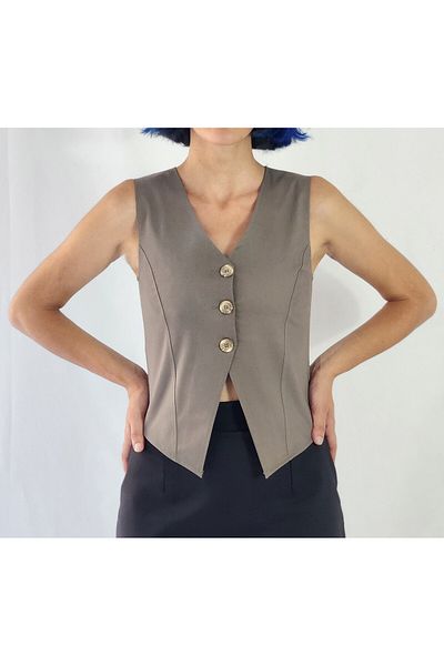 YAXİ VESTĂ TISSED KHAKI FĂRĂ Căptușeală CU GÂRĂ V