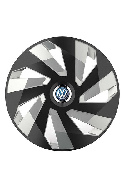Autohelix MSA Set de 4 capace pentru roți, potrivite pentru jante R16, pentru Volkswagen, model vector negru și argintiu