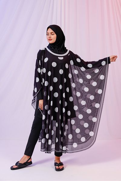 tarzınısec Kimono Pareo - Hijab Pareo - Polka Dot Black 240X135 cm