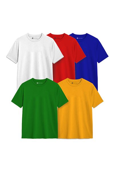 Yoo Street Plain T-Shirt Pack of 5 Colors100% Cotton Short Sleeve Round Neck Breathable GSM - 190