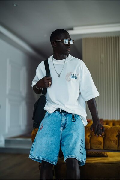 ablukaonline Ανδρικό μπλουζάκι με μοτίβο ιστιοπλοΐας κεντημένο oversize λευκό