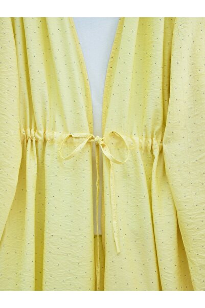 Modamorfo Kimono Suit with Tunnel Laces and Stoned Wide Leg Trousers - Yellow