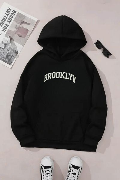 CLAYES Unisex Black Hooded Sweatshirt – Brooklyn Printed, Thick Fabric with Hood