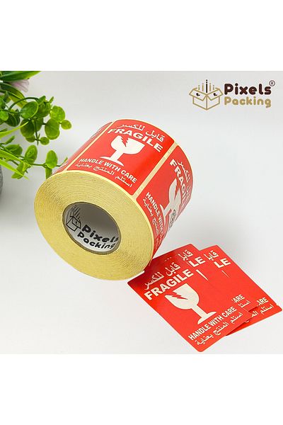 PixelsPackaging Pixel Packaging Fragile Warning Label Roll Rectangular Design 1000 Labels Safe Shipping 15x10cm