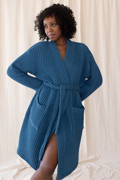vivamaison Halat de baie kimono unisex din bumbac 100% cu buzunare țesut cu vafe, uscare rapidă și opțiuni de culoare