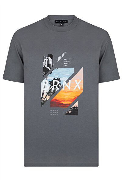 Basics&More Tricou pentru bărbați din bumbac cu imprimeu antracit - BRNX