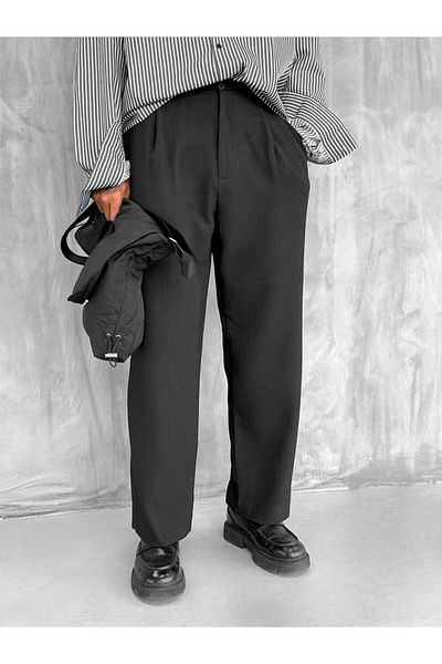 ablukaonline Men's Ribbed Baggy Pants Black