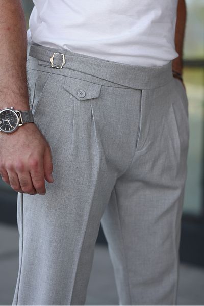 BASEL.CO Old Money Fabric Trousers with Belted Pleated Belt Detail