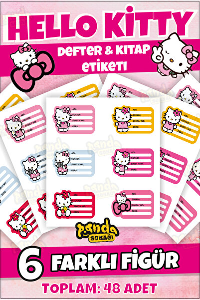 PANDA SOKAĞI Okul Etiketi Defter Kitap Etiketi Hello Kitty Temalı Etiket - 48...