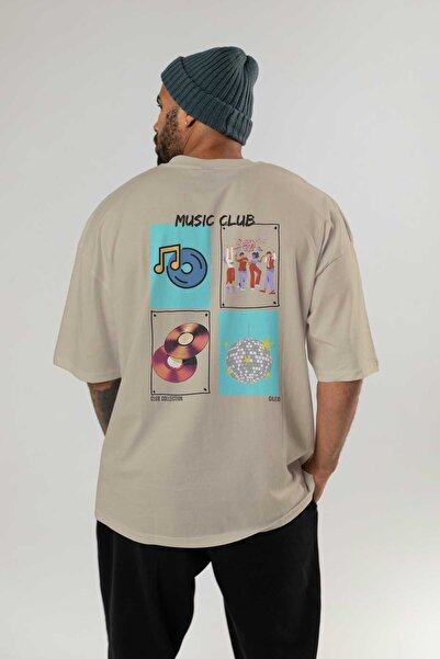 Ankhises Music Club Back Printed Oversize T-shirt Ανδρικό Γυναικείο 100% βαμβακερό μπλουζάκι με λαιμόκοψη