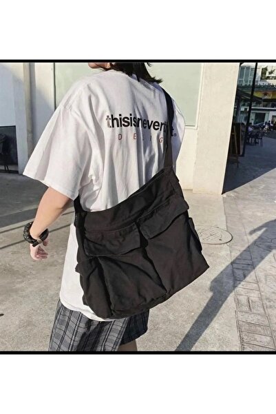 Violon Vintage Unisex Kargo Cep Iç Hacmi Geniş Siyah Postacı Çanta