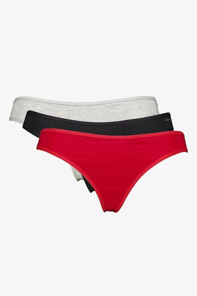 Calvin Klein , Set of thong panties with logo - 3 pairs, Red, Black, Gray melange, M