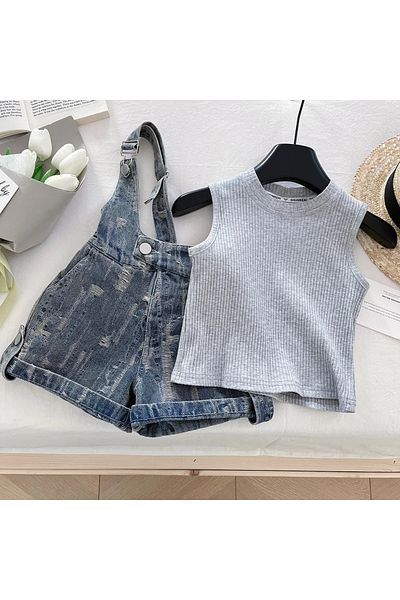eladamoda Girls' Slim Jeans Ripped Model Slopet and Blouse