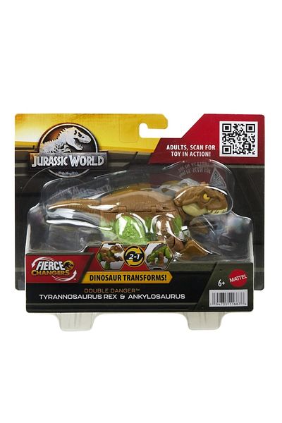 JURASSIC WORLD Figurină 2 în 1 Jurassic World Fierce Changers - Pericol Dublu, Tyrannosaurus Rex și Ankylosaurus, br
