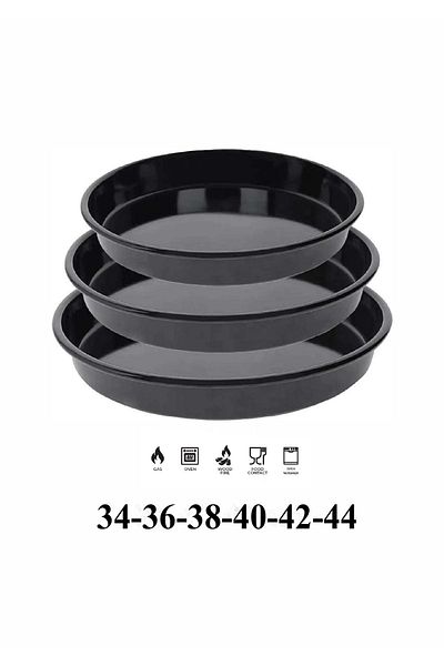 COOK-LAB Set of 6 34-36-38-40-42-44 cm Black Glossy Enamel Round Oven Tray