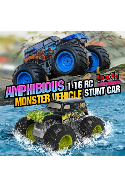 alpmodel Suda Karada Gidebilen Takla Atan Kumandalı Sarjlı Işıklı Monster Trucks 4x4 25 Cm 8 Km Hız