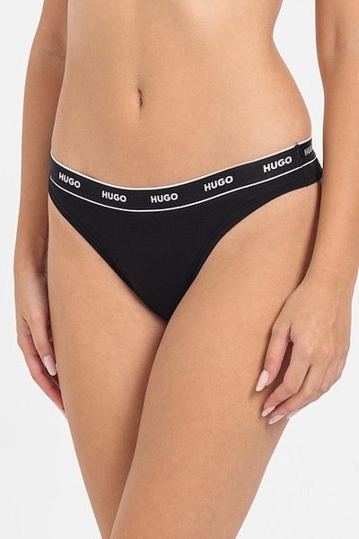HUGO - Chiloți tanga cu logo, negri, XS