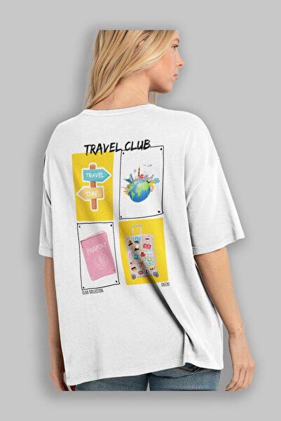 Ankhises Travel Club Back Printed Oversize T-Shirt Men Women 100% Cotton Crew Neck T-Shirt