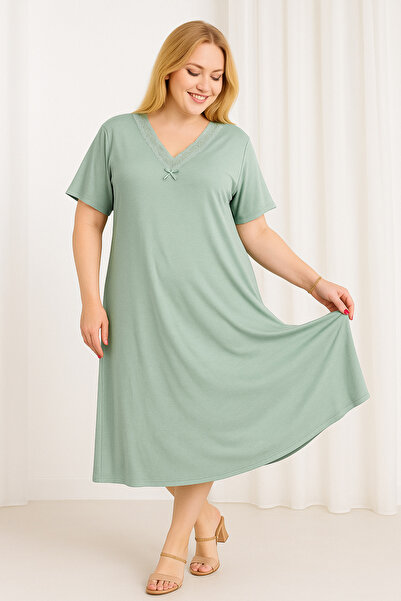 Mivoon Φόρεμα με λεπτομέρεια από ύφασμα μπαμπού με δαντέλα με λεπτομέρεια 7XL