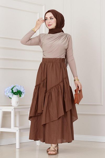 Sevitli Layered Botto Voile Skirt-Brown