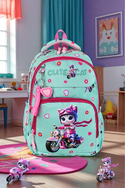 Shopiolog Girl's Primary School Orthopedic Set of 3 Pen Holder Lunch Bag with 3 Compartments Water Bottle