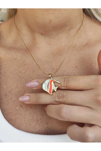 MoS JEWELLERY Gold Renk Balık Figürlü Zirkon Taşlı Paslanmaz Çelik Kolye - Su...