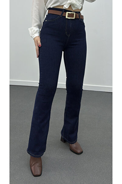 Narferita Dark Blue Extra Yüksek Bel Full Likralı 1 Beden İnce Gösteren Flare...