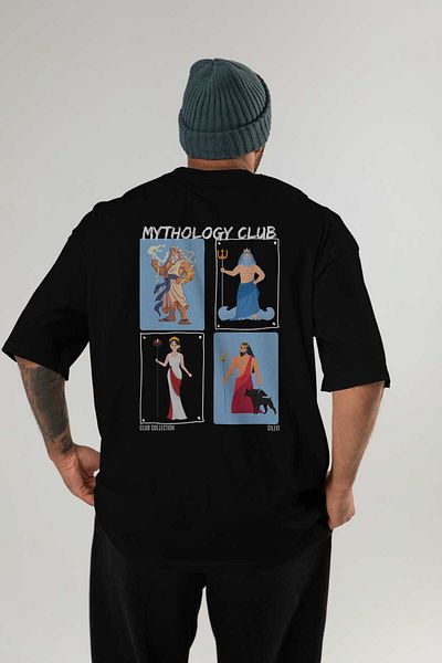 Ankhises Mythology Club 2 Back Printed Oversize T-Shirt Men Women 100% Cotton Crew Neck Tshirt